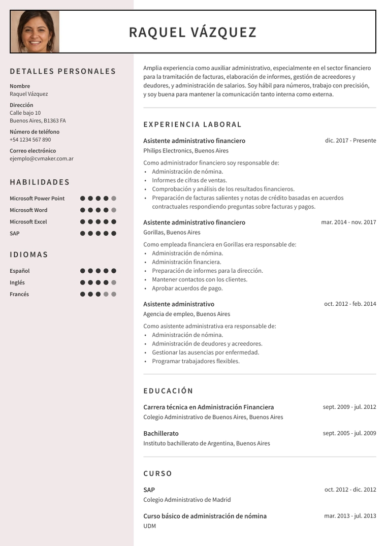 cv ejemplo asistente administrativo f1e9e9